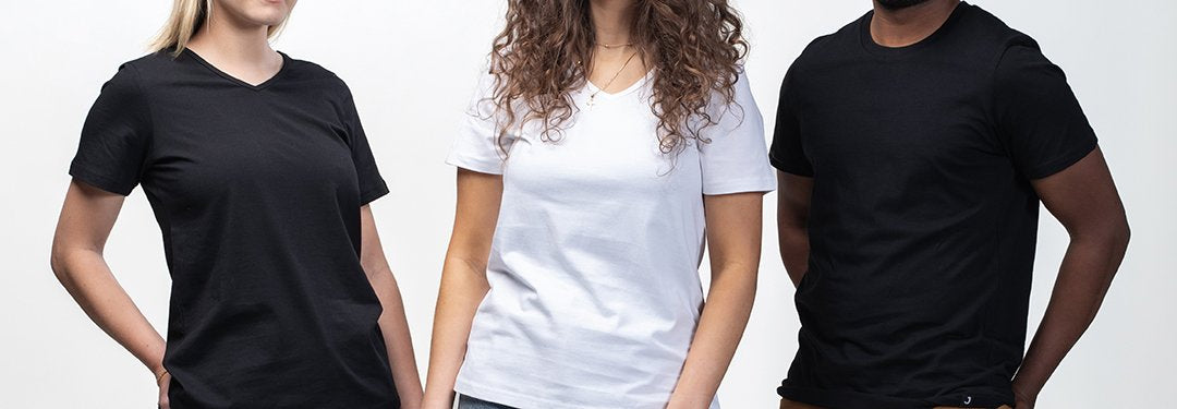 Ethically made organic cotton blank t-shirts and bags manufactured by Freeset (Joyya) available at Kindred Apparel Canada