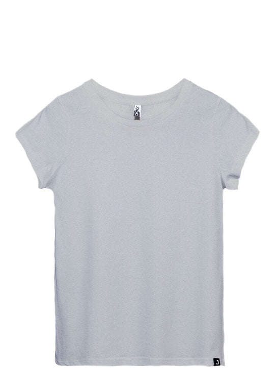 Ethically made organic women's blank fitted t-shirt in light grey | Kindred Apparel | Liminal Apparel | Joyya USA