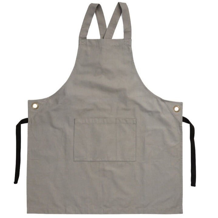Grey canvas blank or made to order printed aprons. Sustainable, ethical, organic and fair trade. Kindred Apparel Canada.