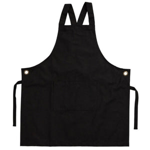 Black heavy weight cafe style canvas apron. Blank or custom printed merchandise. Kindred Apparel Canada | Sustainable, ethical, organic and fair trade apparel