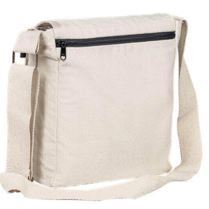 Made to order blank or custom printed multi-pocket Organic and fair trade canvas messenger bag with adjustable strap | Kindred Apparel Canada | Liminal Apparel | Joyya USA