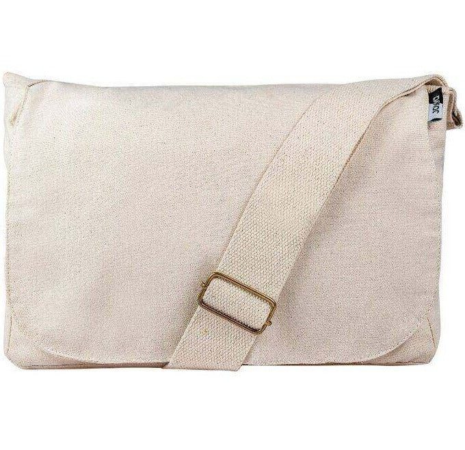 Blank Organic Cotton Canvas Adjustable Shoulder Messenger Bag in Natural | Kindred Apparel | Liminal Apparel | Joyya USA