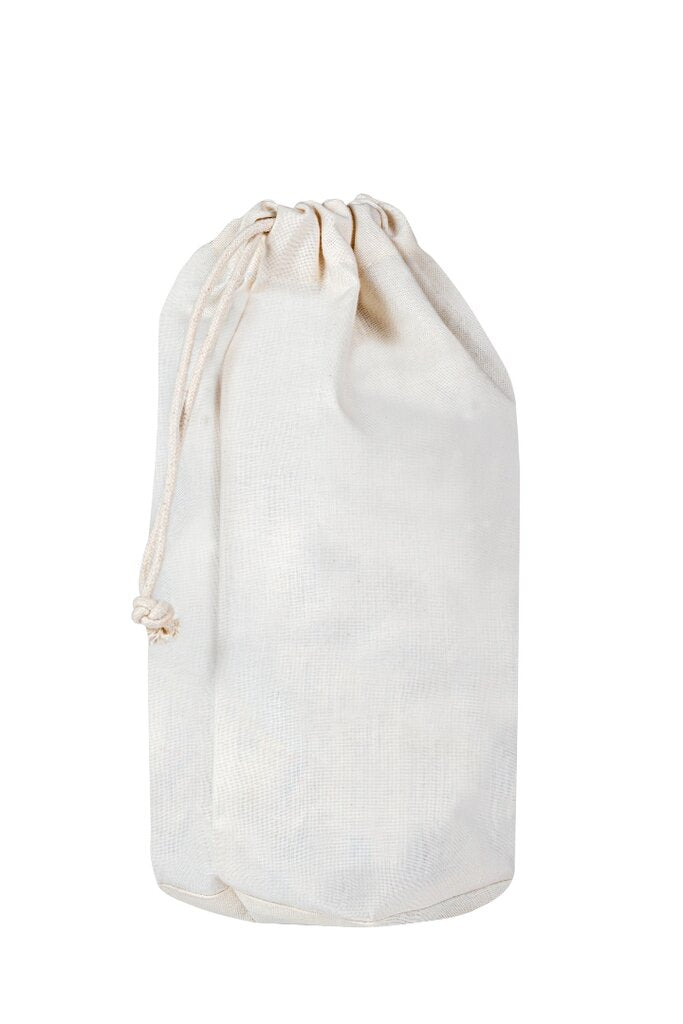 Sustainable and Fair Trade Blank Canvas Drawstring Pouch with Round Bottom available blank or custom printed with your design | Kindred Apparel Canada | Liminal Apparel | Joyya USA
