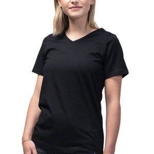 Sustainable & Ethically Made Blank Women's V-Neck Short Sleeve T-Shirt. Perfect for printing or wearing blank. Kindred Apparel Canada | Liminal Apparel | Joyya USA