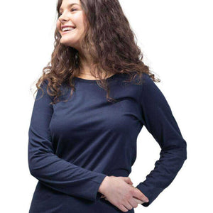 Conscious clothing ethically made and screen printed by Joyya apparel. Womens organic cotton blank long sleeve crew neck women's top. | Kindred Apparel Canada | Liminal Apparel | Joyya USA