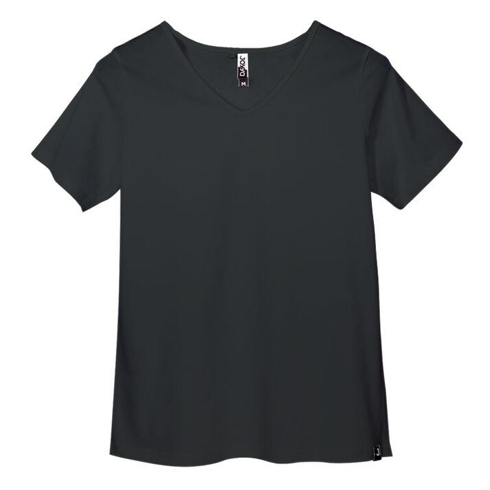 Eco Friendly Black custom screen printed organic cotton Women's V-Neck Short Sleeve T-Shirt. Perfect for printing or wearing blank. Kindred Apparel Canada | Liminal Apparel | Joyya USA