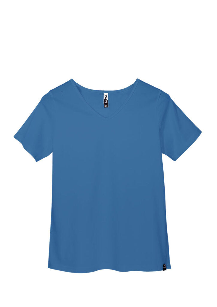 Sustainable & Ethically made blue Women's V-Neck Short Sleeve T-Shirt. Perfect for printing or wearing blank. Kindred Apparel Canada | Liminal Apparel | Joyya USA