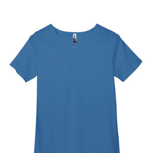 Sustainable & Ethically made blue Women's V-Neck Short Sleeve T-Shirt. Perfect for printing or wearing blank. Kindred Apparel Canada | Liminal Apparel | Joyya USA