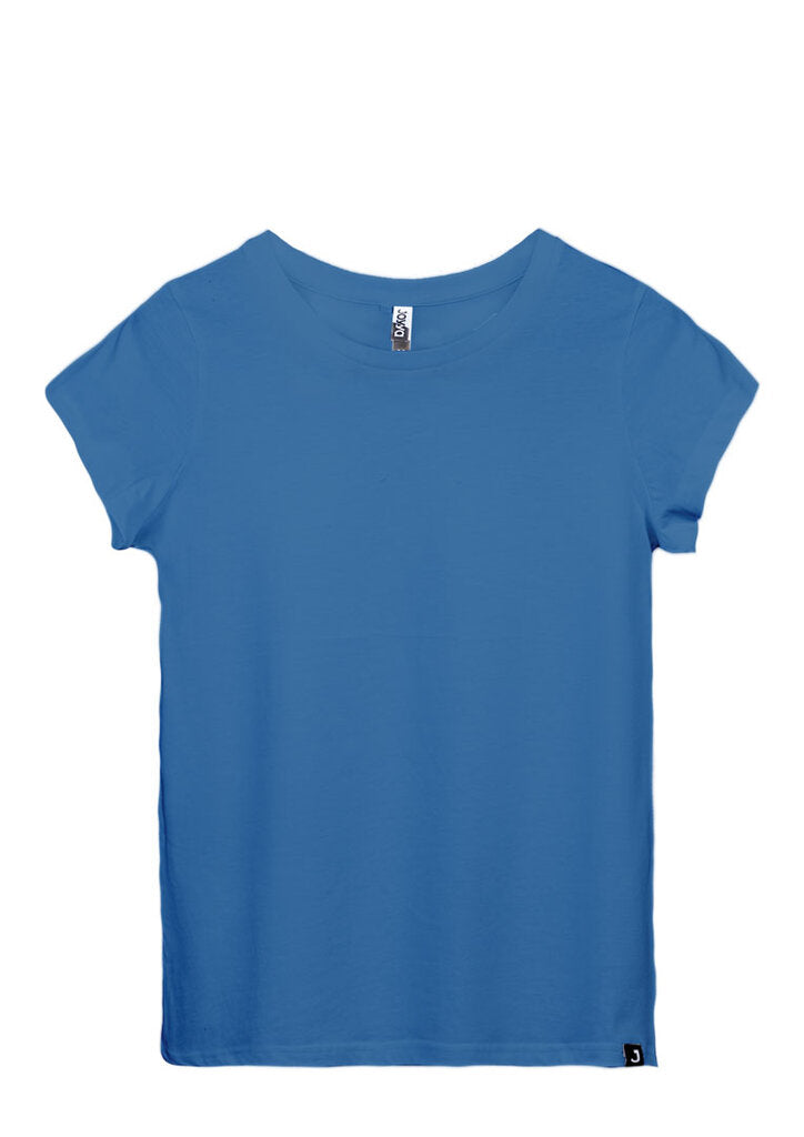 Sustainably made organic women's blank fitted t-shirt in blue | Kindred Apparel | Liminal Apparel | Joyya USA