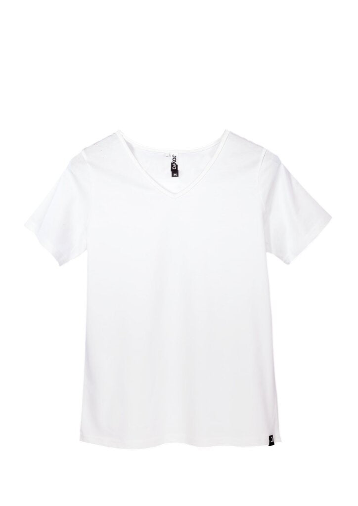 Eco tee white custom screen printed organic cotton Women's V-Neck Short Sleeve T-Shirt. Perfect for printing or wearing blank. Kindred Apparel Canada | Liminal Apparel | Joyya USA